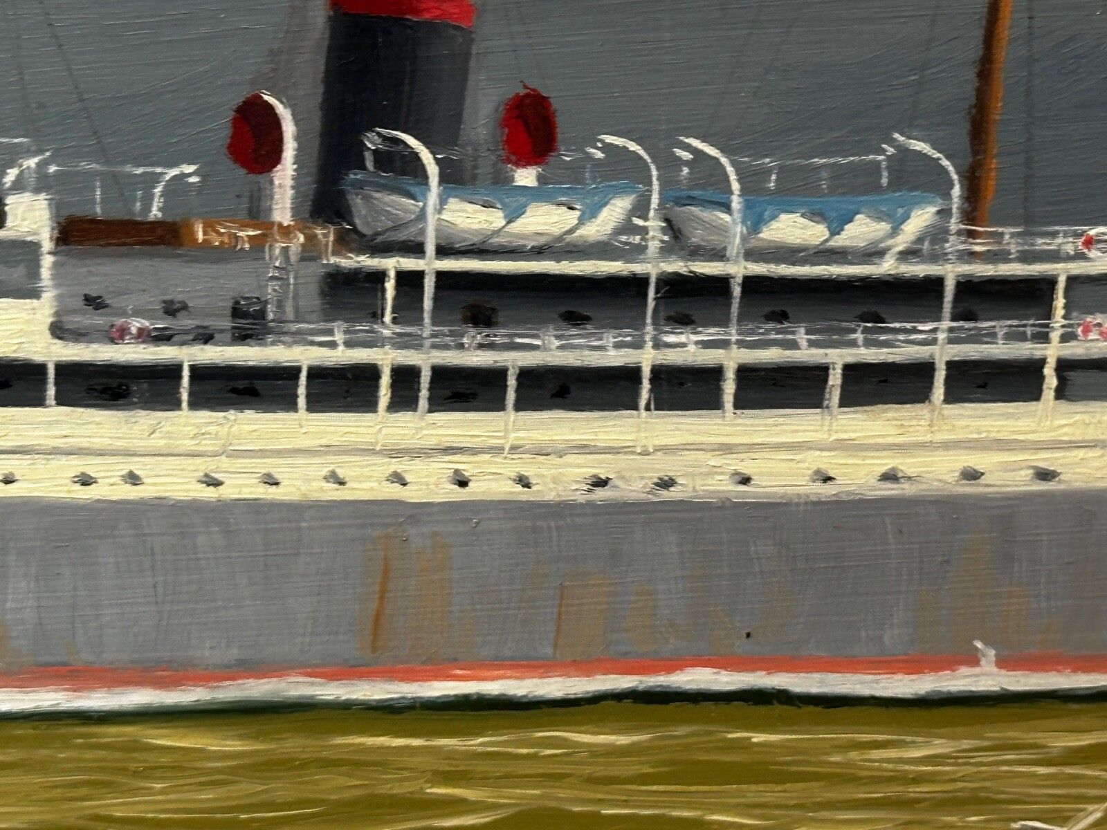 photo furniture 20e-eeuws olieverfschilderij Alca passagiers-vrachtschip Yeoman Line en stoomveerboot Claughton