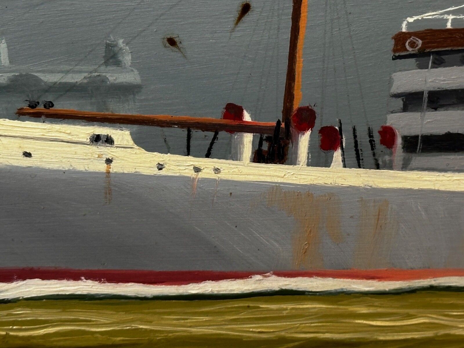 photo vinterior 20th Century Oil Painting Alca Passenger Cargo Ship Yeoman Line & Steam Ferry Boat Claughton