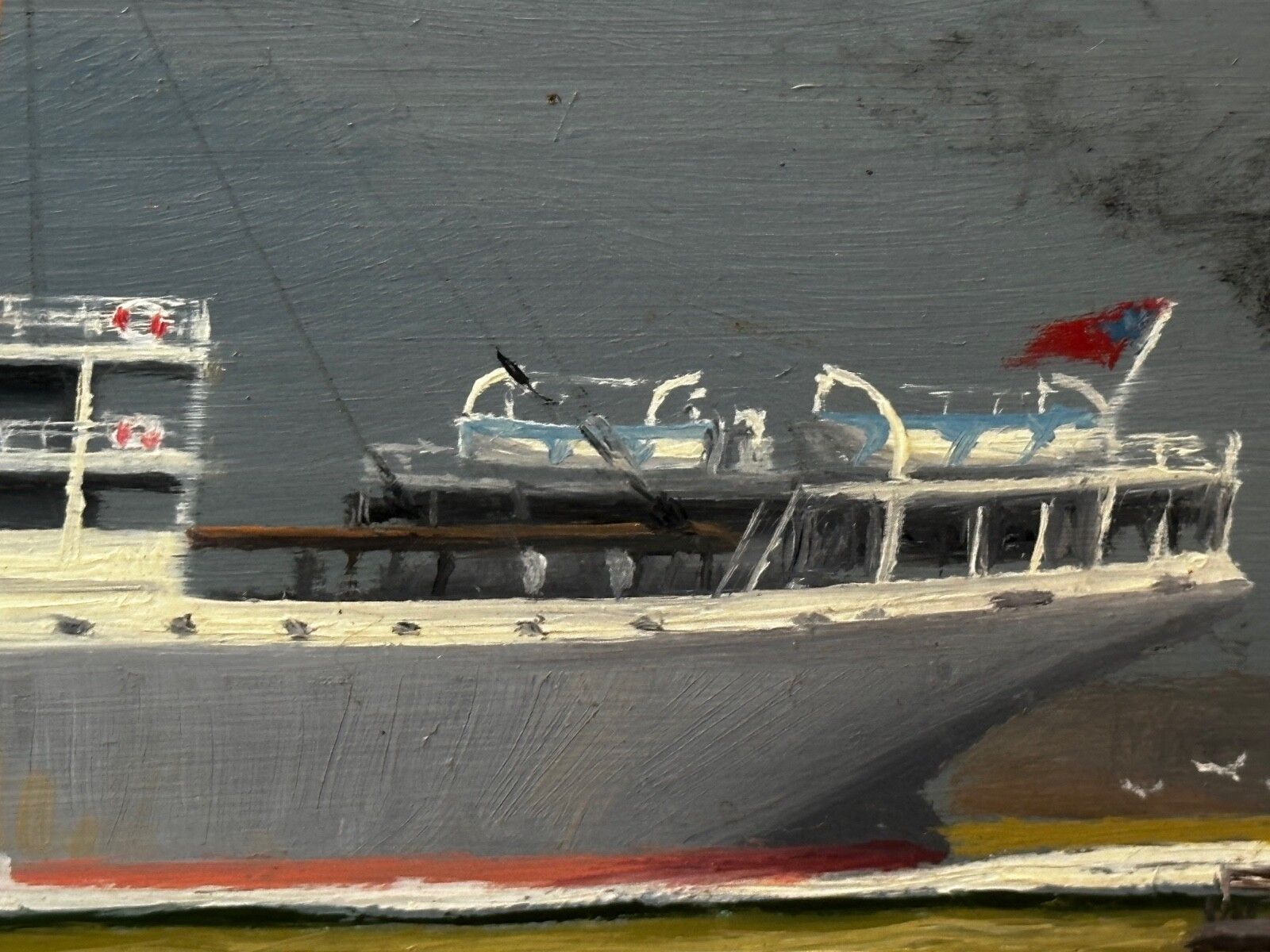 photo buy 20th Century Oil Painting Alca Passenger Cargo Ship Yeoman Line & Steam Ferry Boat Claughton
