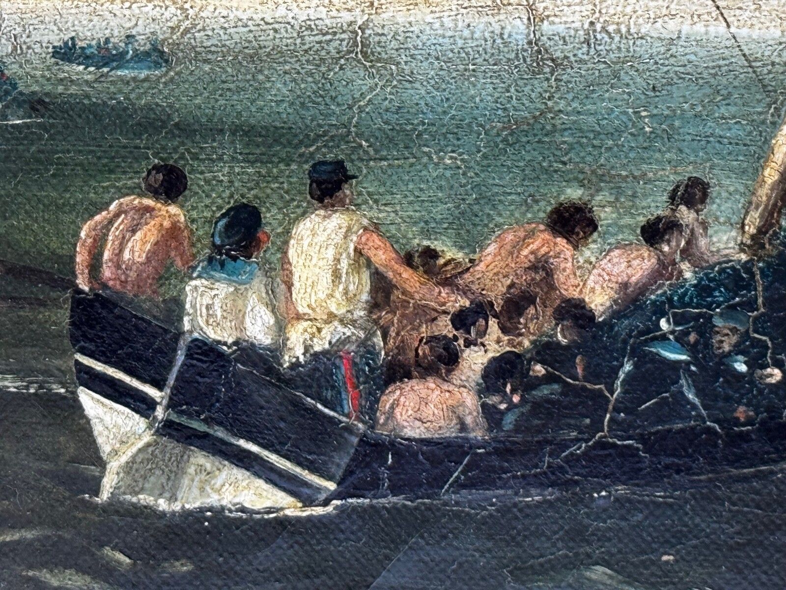 Kunst 19e-eeuws olieschilderij, zinken van HMS Bombay photo