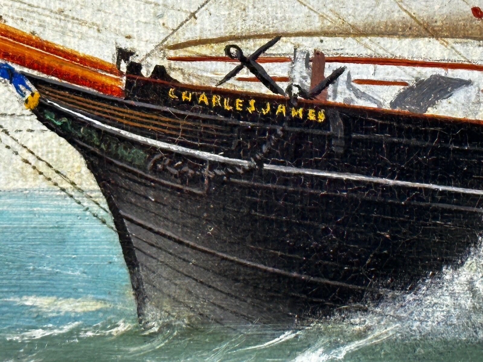 3950.0 French Victorian Oil Painting Marine Barquentine Ship Charles James Off Dunkirk Signed By Henri Versailles photo