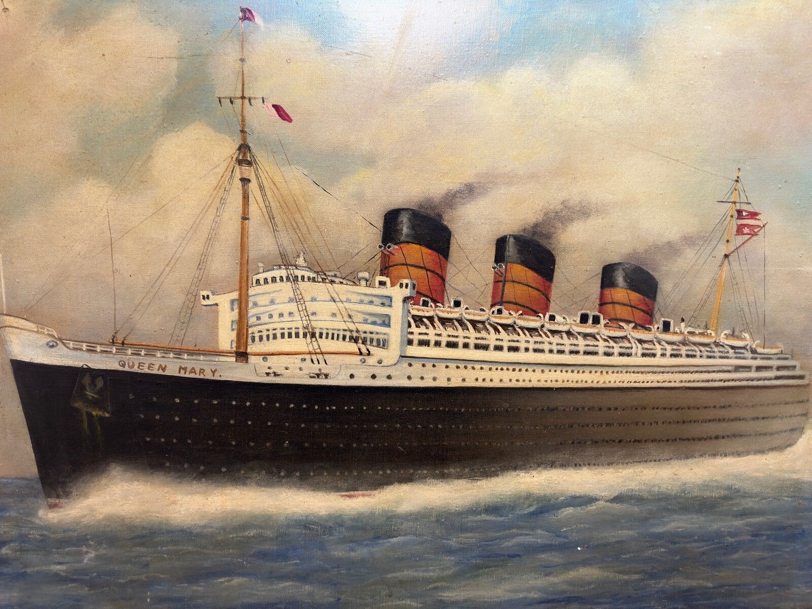 Mid Century Oil Painting Rms Queen Mary Ocean Liner Ship After Antonio Nicolo Gasparo Jacobsen photo furniture