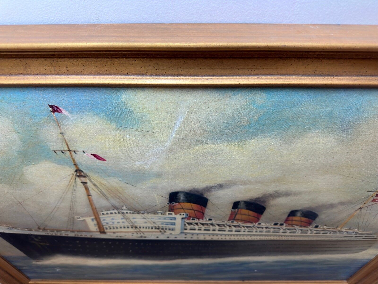 Mid Century Oil Painting Rms Queen Mary Ocean Liner Ship After Antonio Nicolo Gasparo Jacobsen photo vinterior
