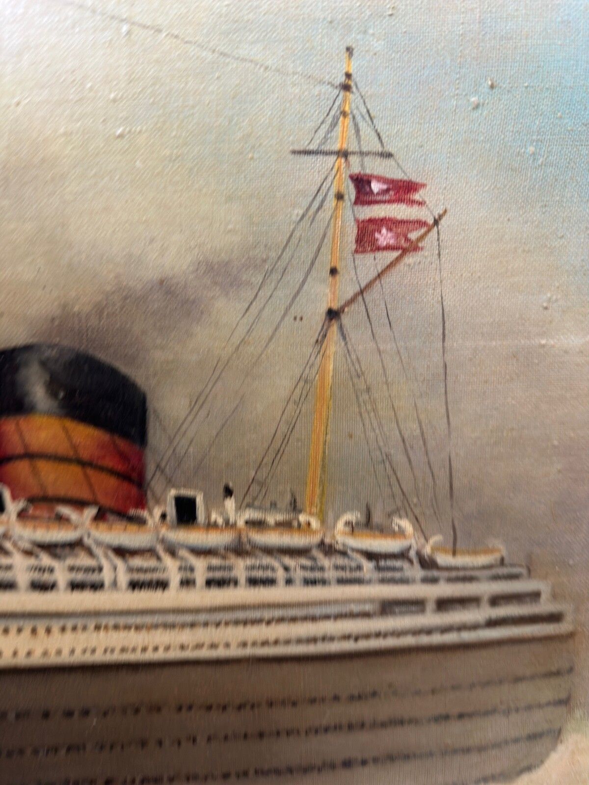 3250.0 Mid Century olieverfschilderij RMS Queen Mary oceaanstomer naar Antonio Nicolo Gasparo Jacobsen photo