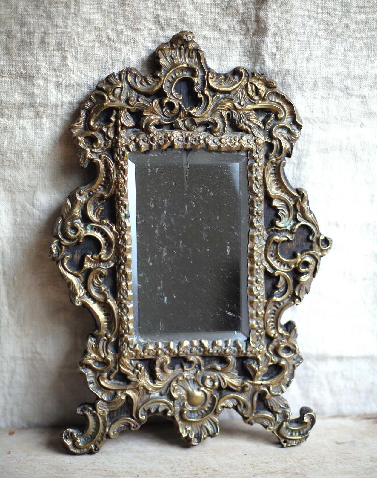 Antique French Repousse Brass Vanity Mirror For Dressing Table Napoleon III 1800s photo 177.0