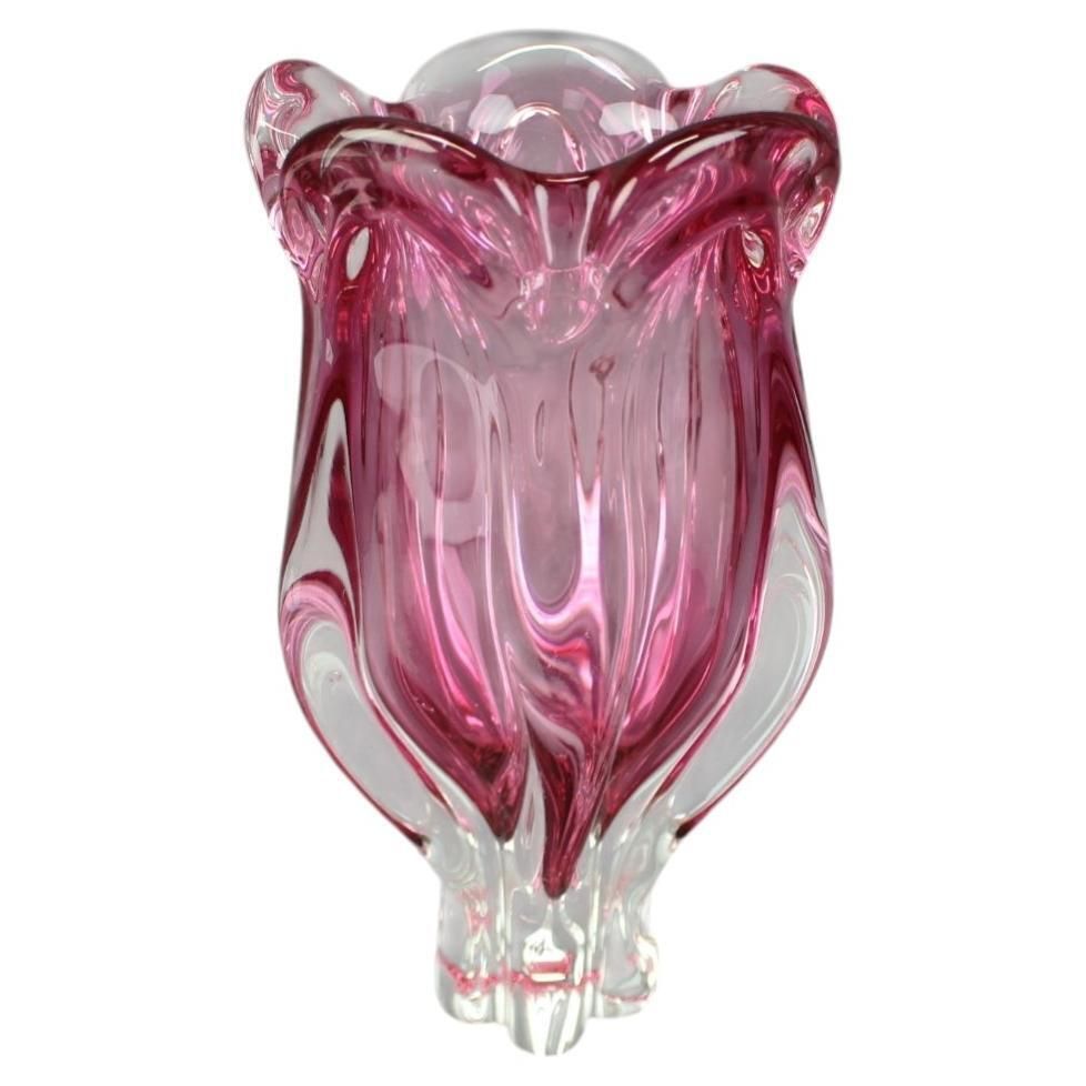 Mid Century Pink Art Glass Vase By Josef Hospodka, Czechoslovakia, 1960s
