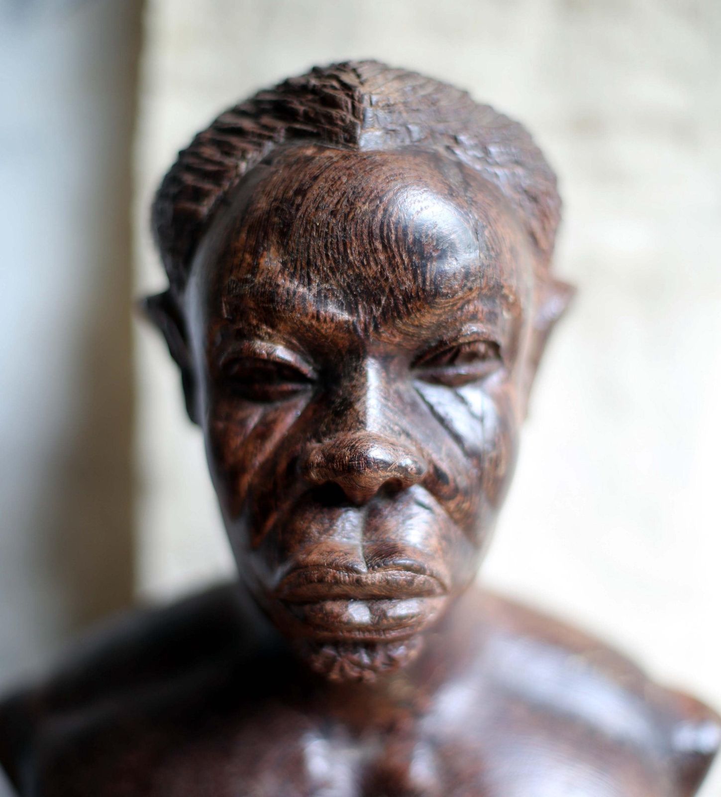 African Male Bust Carved Wooden Man From Gabon Art Signed Descorey photo buy