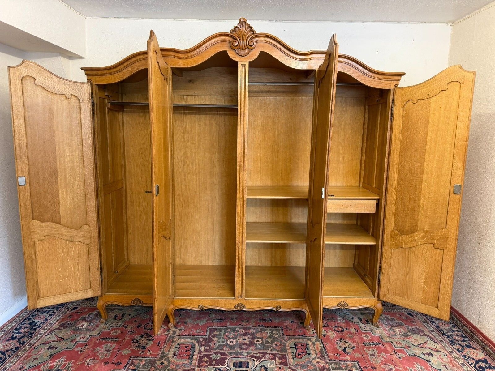 photo for sale Quality French Carved Oak Four Door Brake Front Armoire/Wardrobe Circa 1950