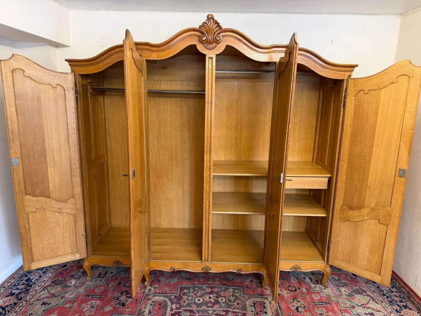 Furniture Quality French Carved Oak Four Door Brake Front Armoire/Wardrobe Circa 1950 photo