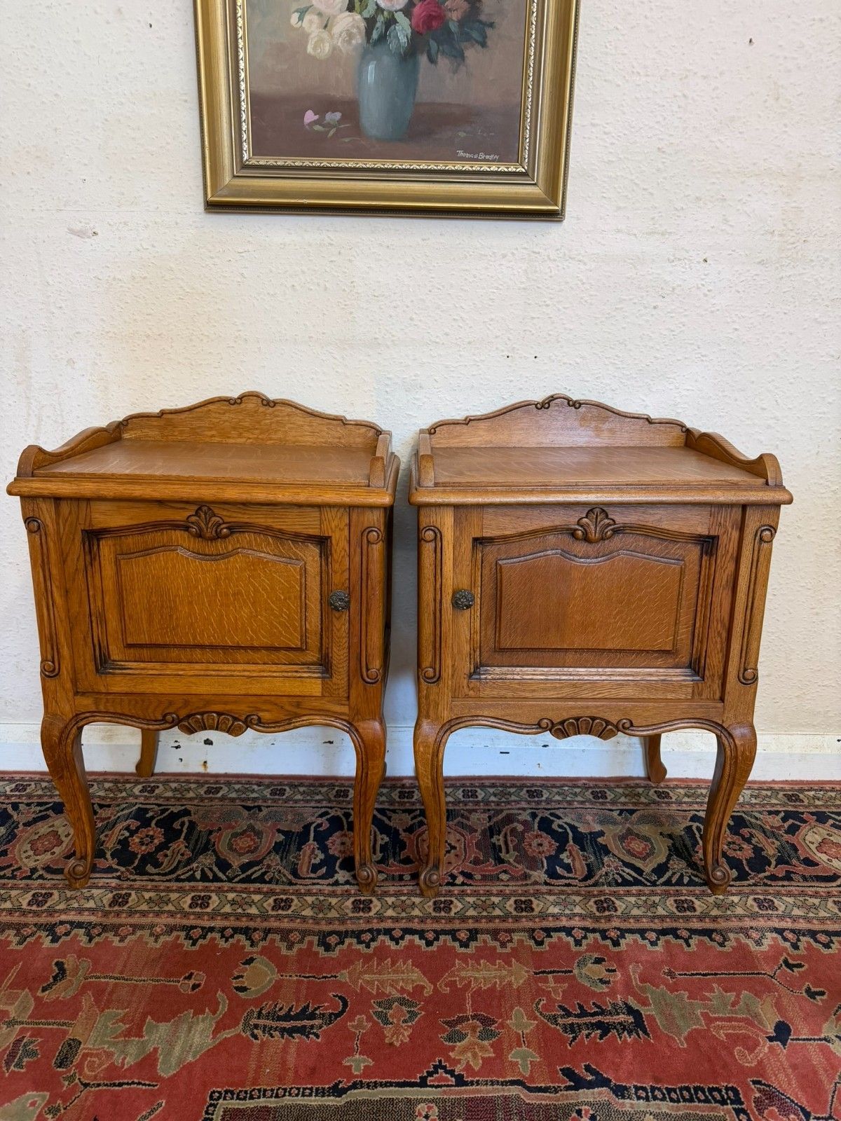 Pair Of French Carved Oak Bedside Cabinets Circa 1950 photo furniture