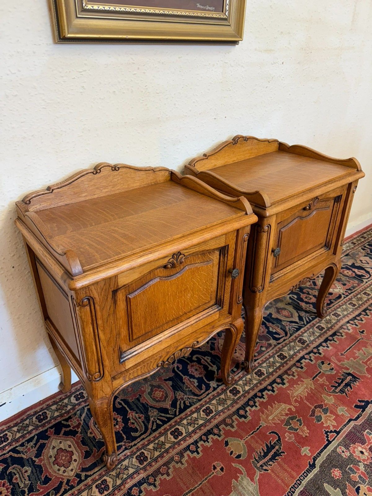 Pair Of French Carved Oak Bedside Cabinets Circa 1950 photo 345.0