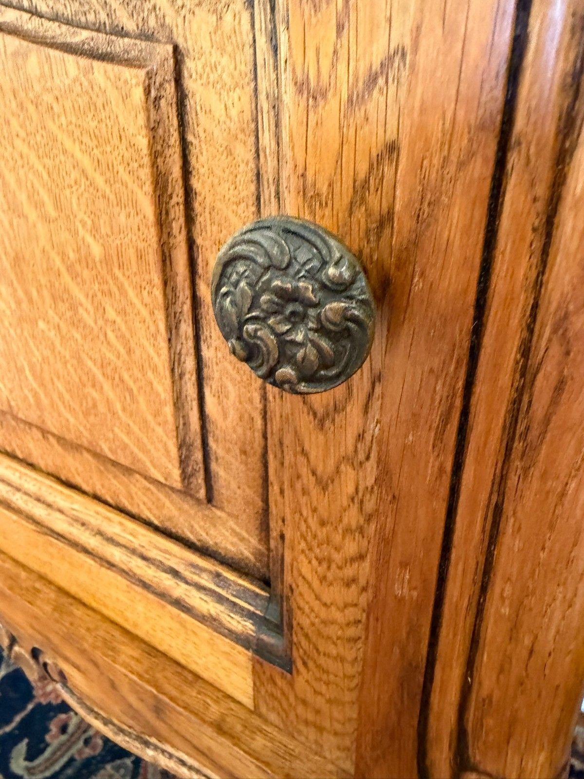 photo for sale Pair Of French Carved Oak Bedside Cabinets Circa 1950