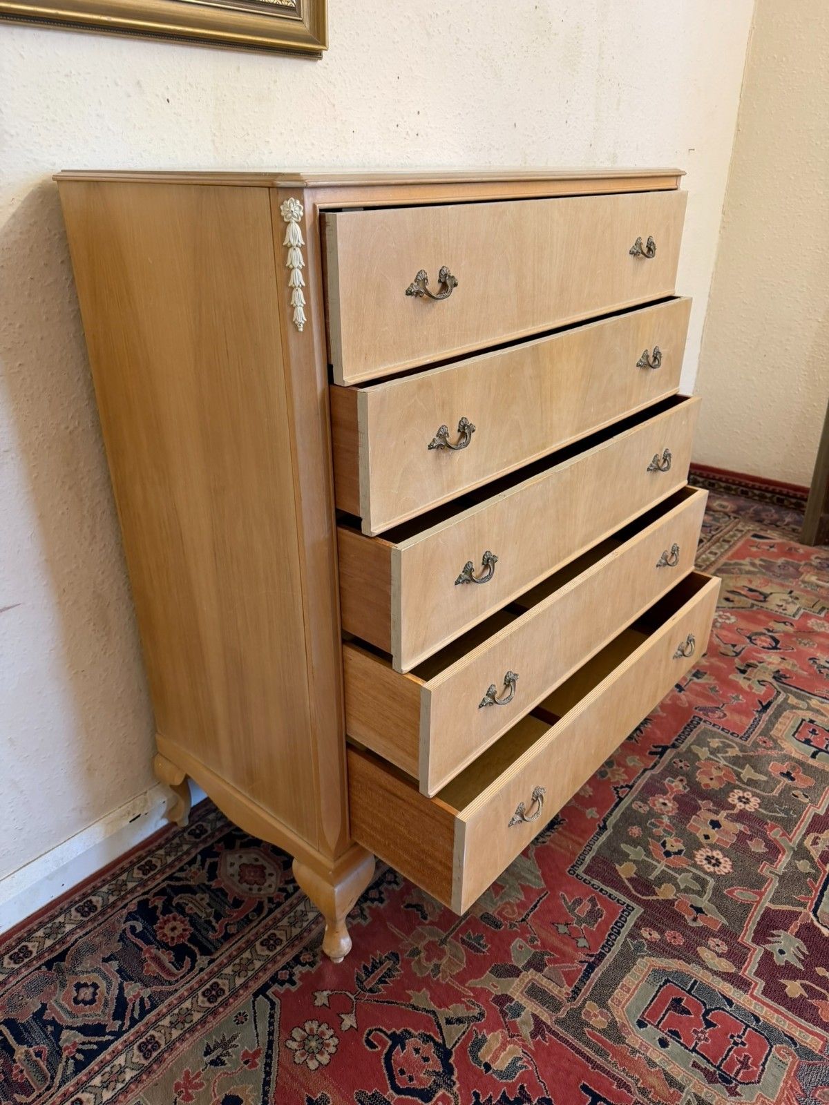 Bleached Walnut Chest Of Five Drawers Circa 1940 photo vintage