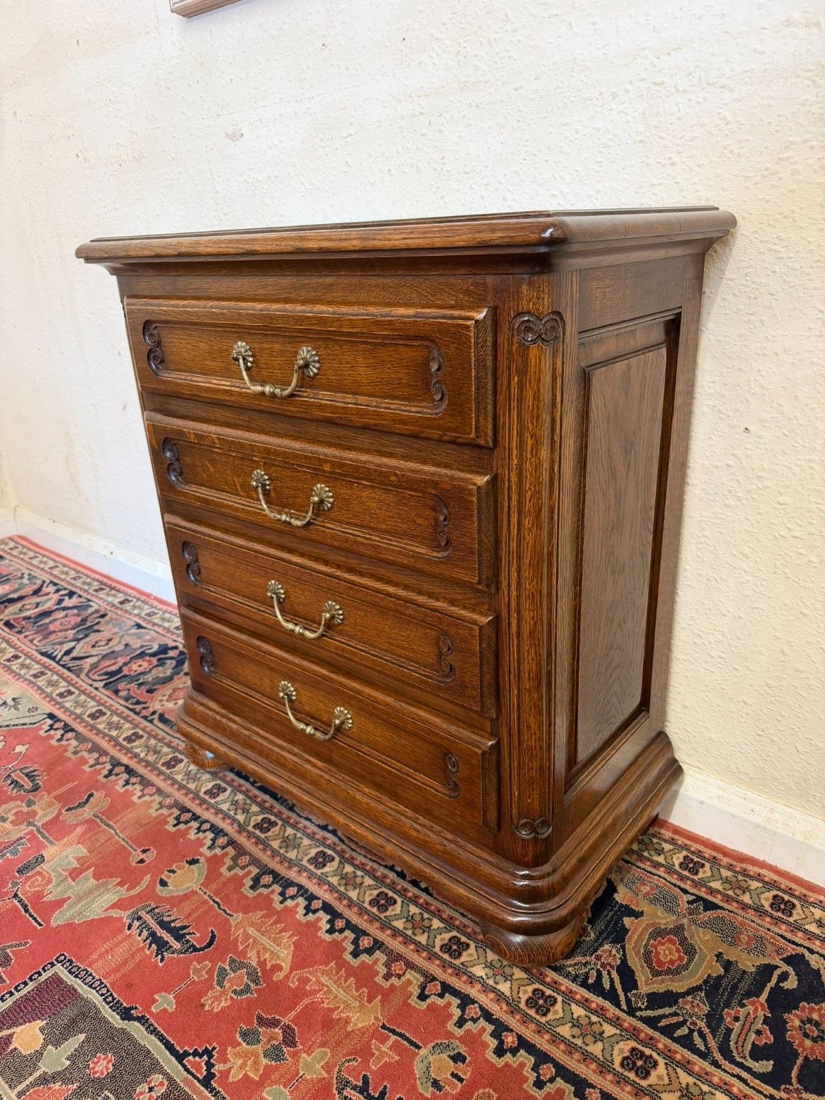 Neat Sized French Oak Chest Of Four Drawers Circa 1950 photo for sale