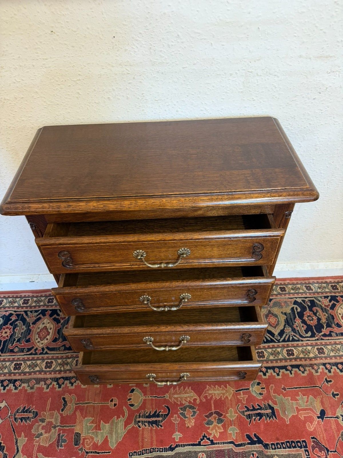 Neat Sized French Oak Chest Of Four Drawers Circa 1950 photo vintage