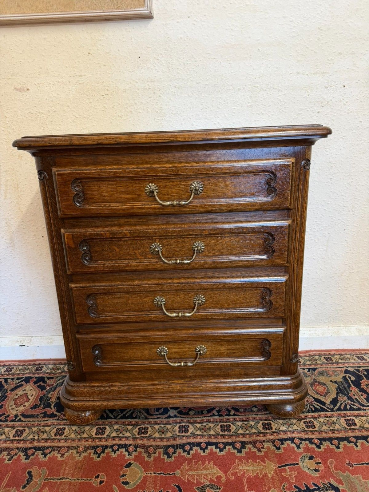 photo for sale Neat Sized French Oak Chest Of Four Drawers Circa 1950