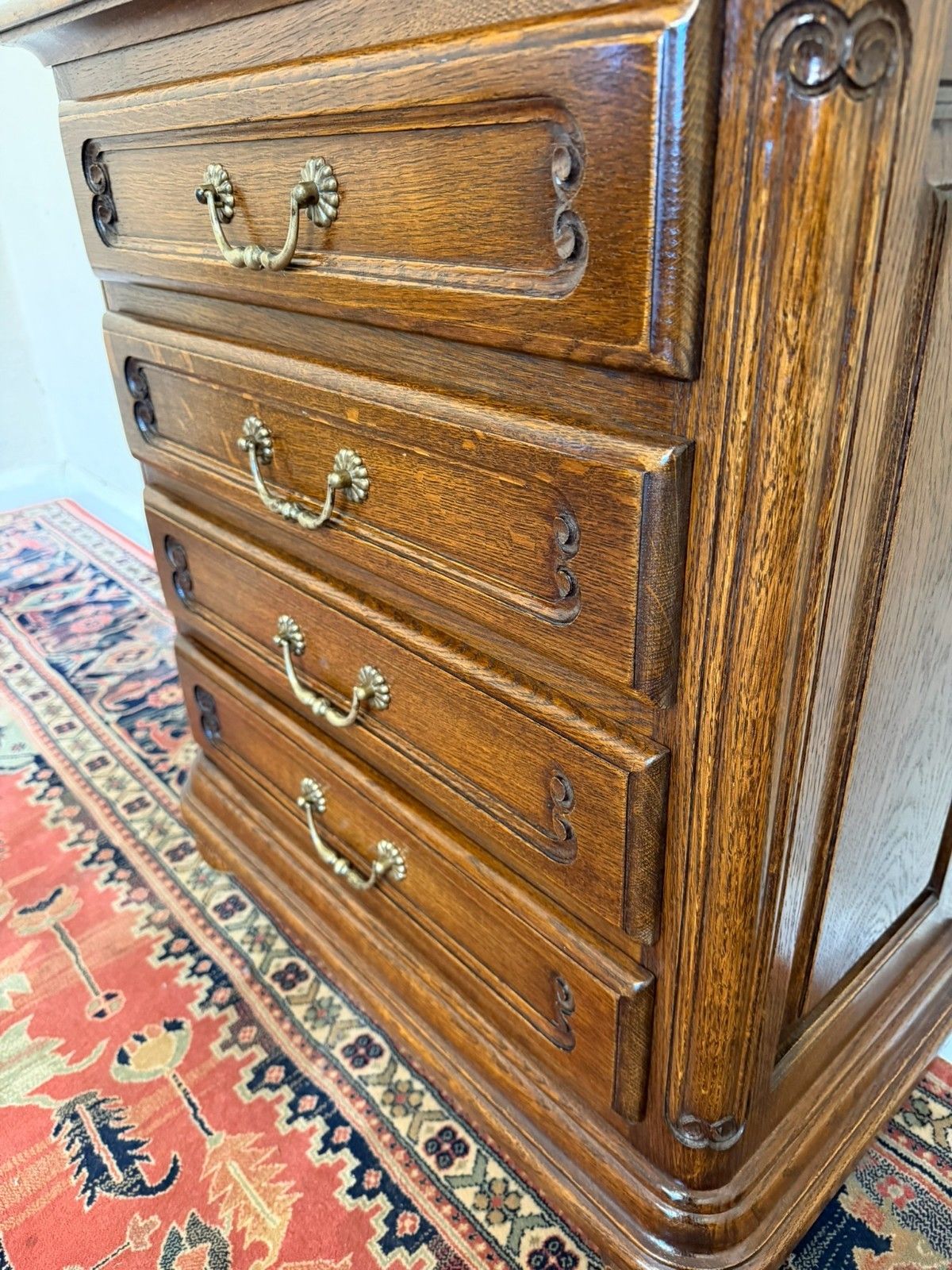 Furniture Neat Sized French Oak Chest Of Four Drawers Circa 1950 photo