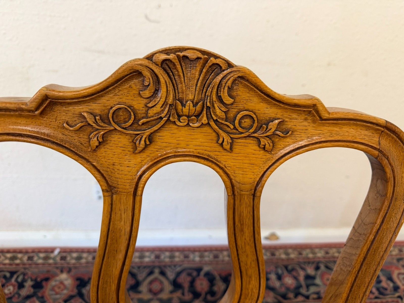 photo vinterior Antique French Carved Oak Parquetry Top Extending Table & Six Chairs Circa 1930