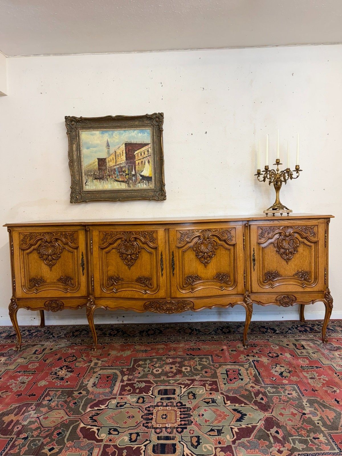 Antique French Shaped Carved Oak Four Door Enfilade/Credenza Circa 1930 photo Furniture