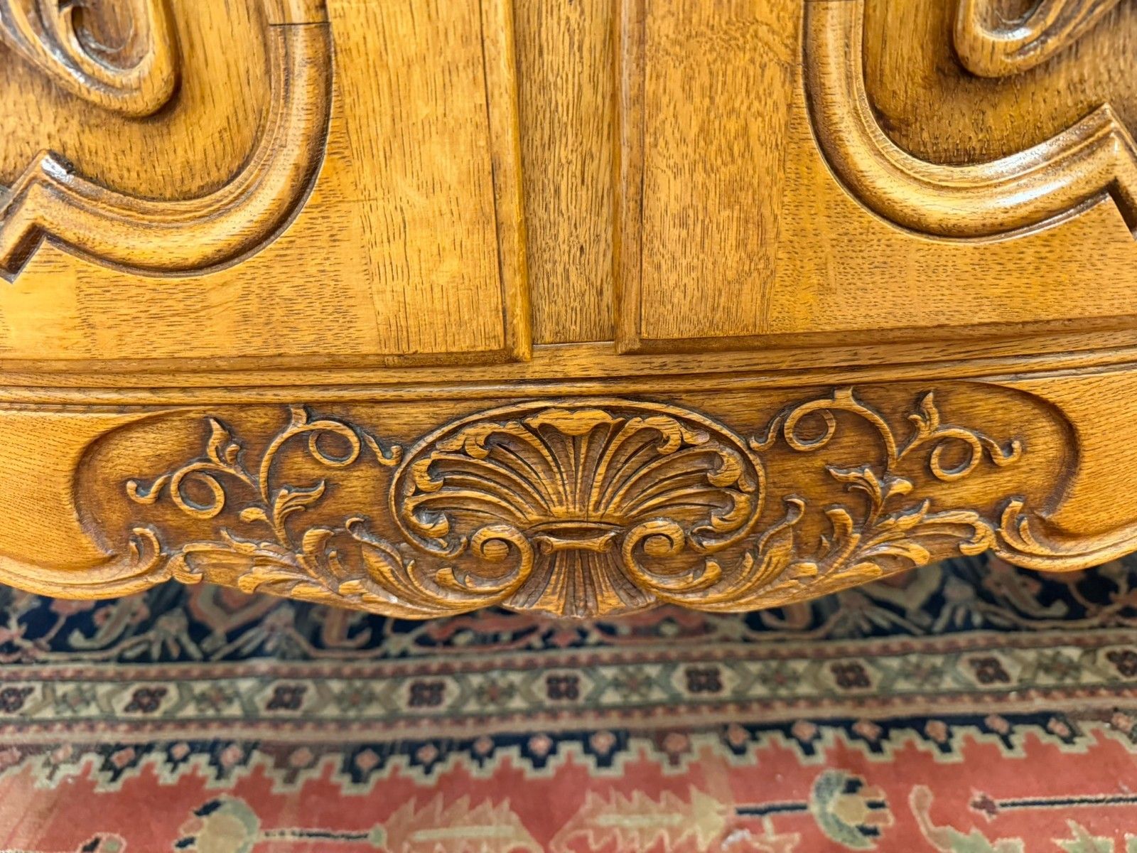 photo vintage Antique French Shaped Carved Oak Four Door Enfilade/Credenza Circa 1930