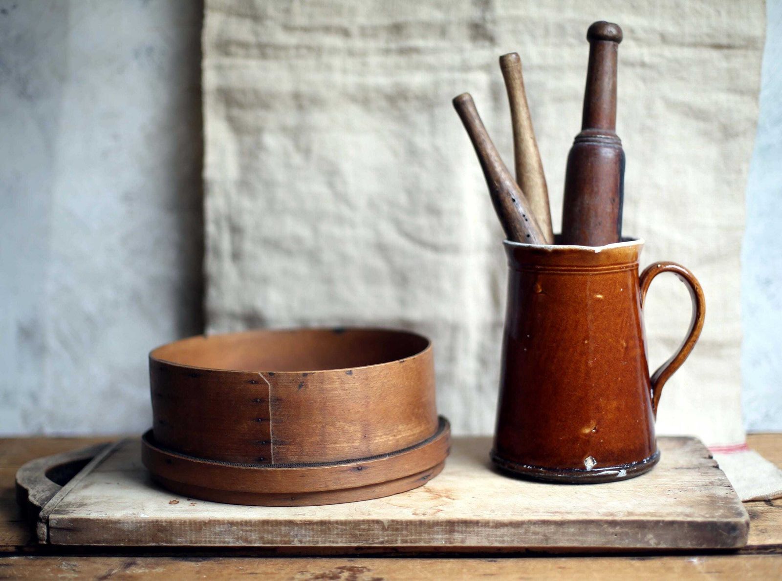 Antique French Wooden Sieve Bentwood Flour Round Dredger Kitchen Bakewear Sifter photo furniture