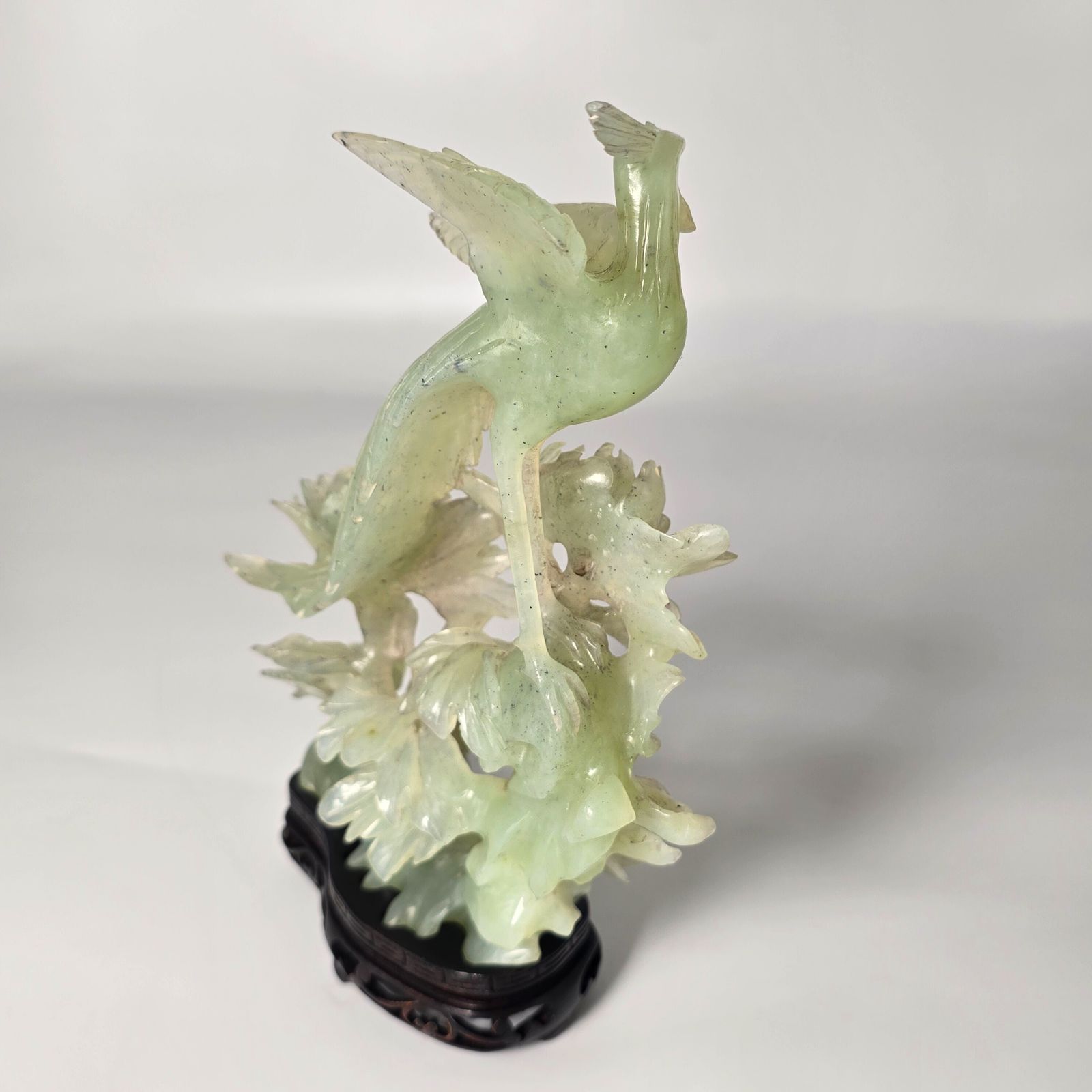 Vintage Chinese Pale Green Hand Carved Stone Group Of Birds C 1930 photo 560.0