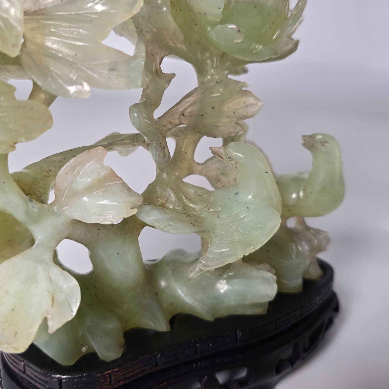 photo furniture Vintage Chinese Pale Green Hand Carved Stone Group Of Birds C 1930
