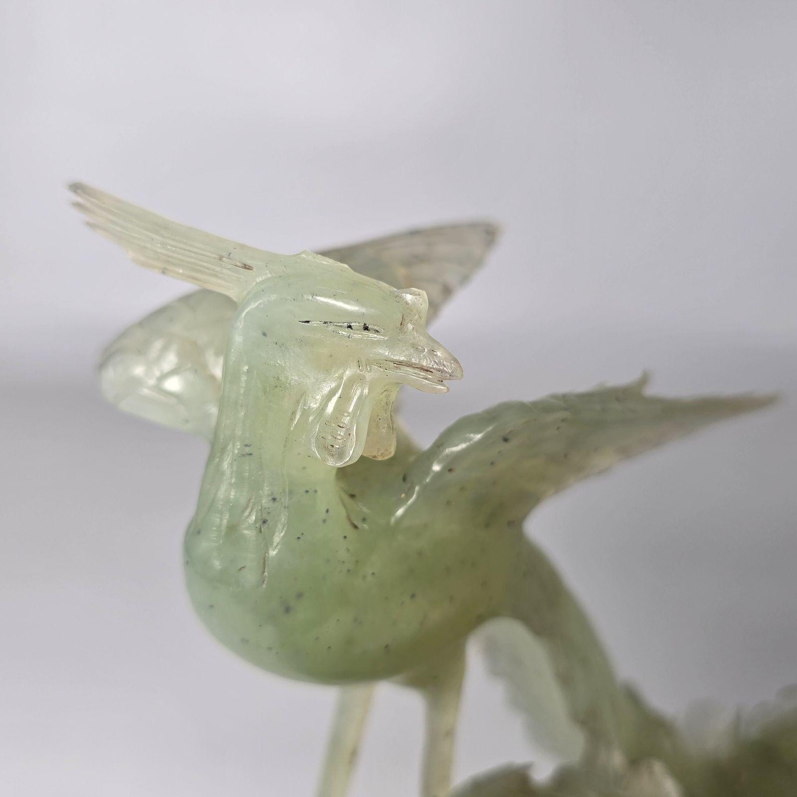 photo for sale Vintage Chinese Pale Green Hand Carved Stone Group Of Birds C 1930