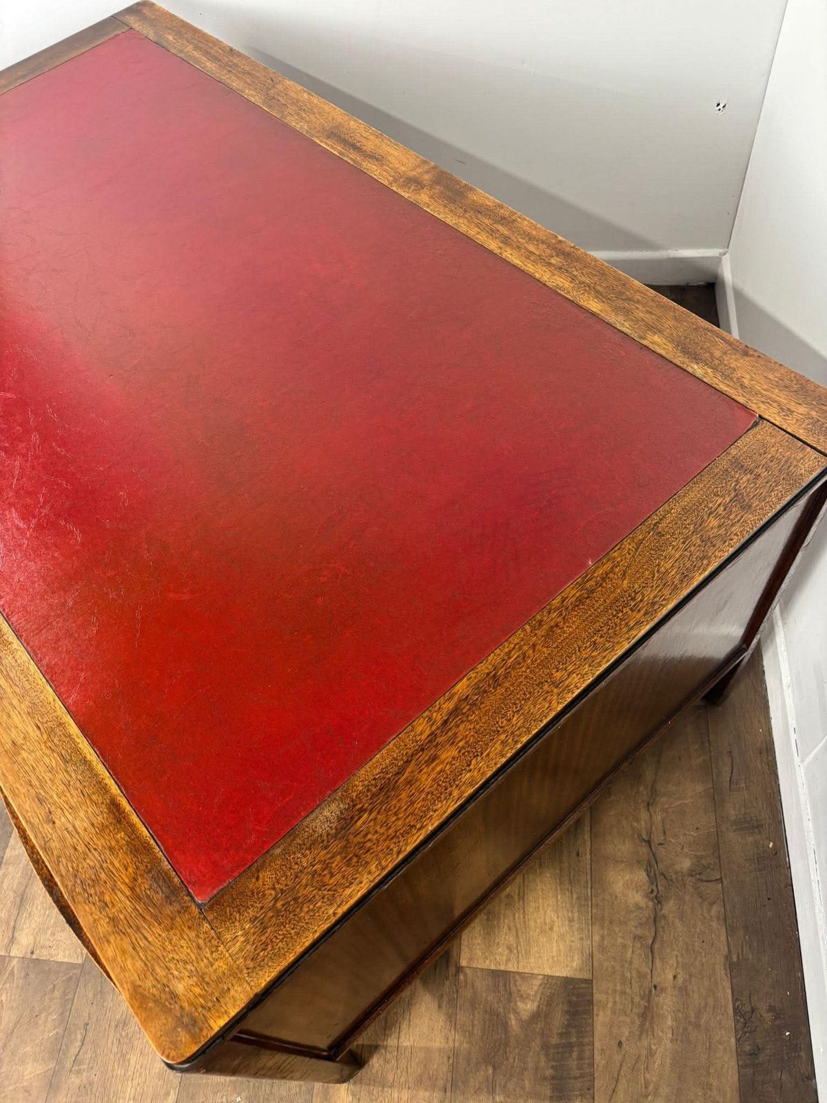 photo furniture Mid Century Oak Kneehole Twin Pedestal Desk