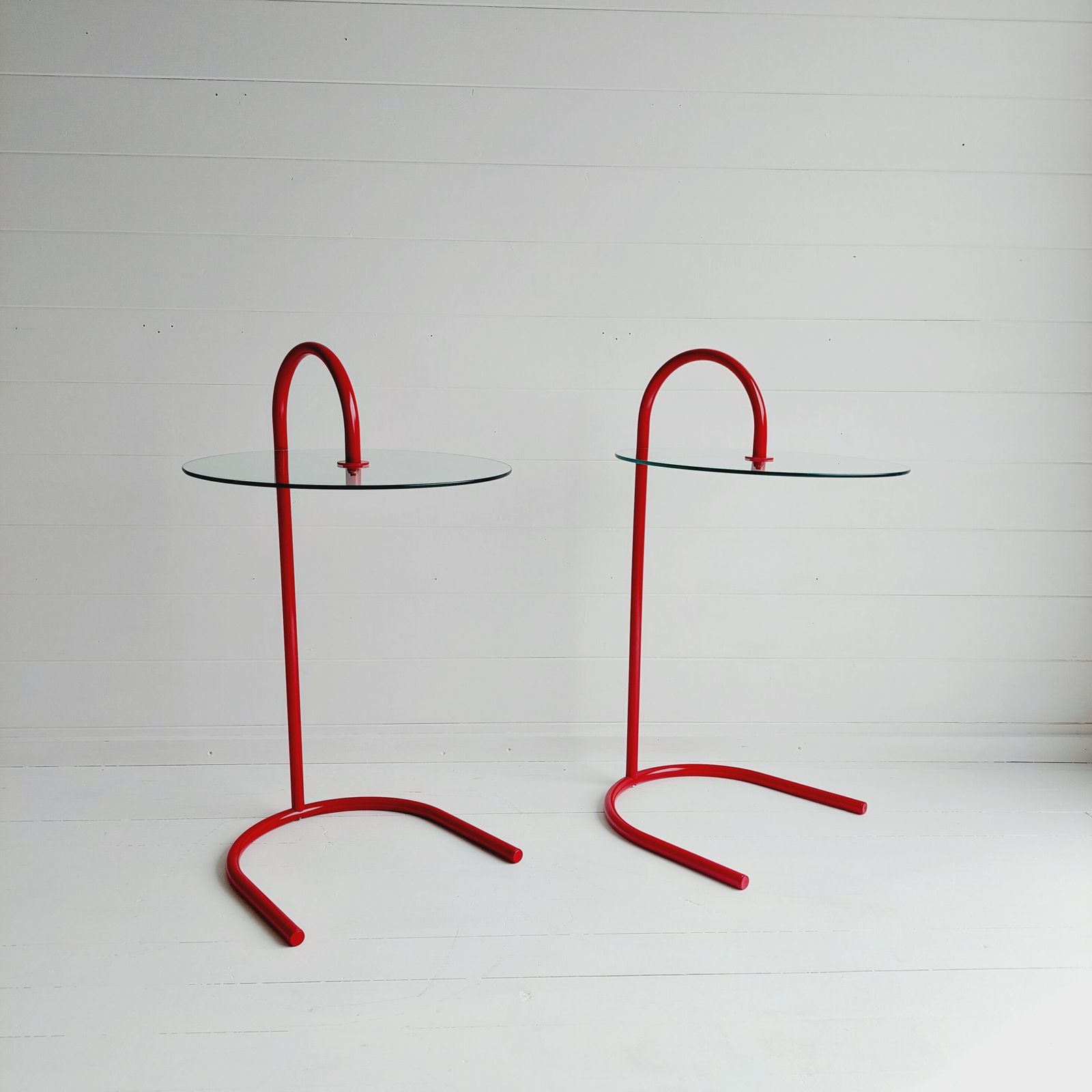 Vintage Ikea Ry Coffee Side Tables Glass Red Aluminium Postmodern Memphis, 1980s Set Of 2