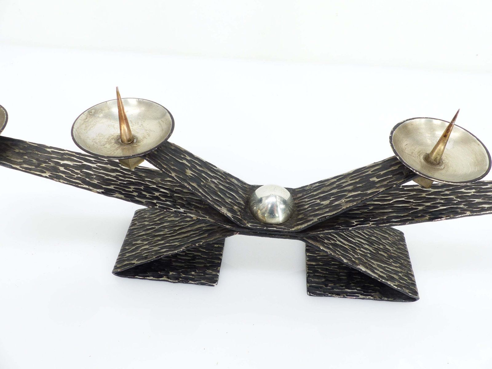 Modernist Brutalist Chandelier With Four Blackened Hammered Metal Spikes, Europe, Circa 1960 1970 photo 210.0