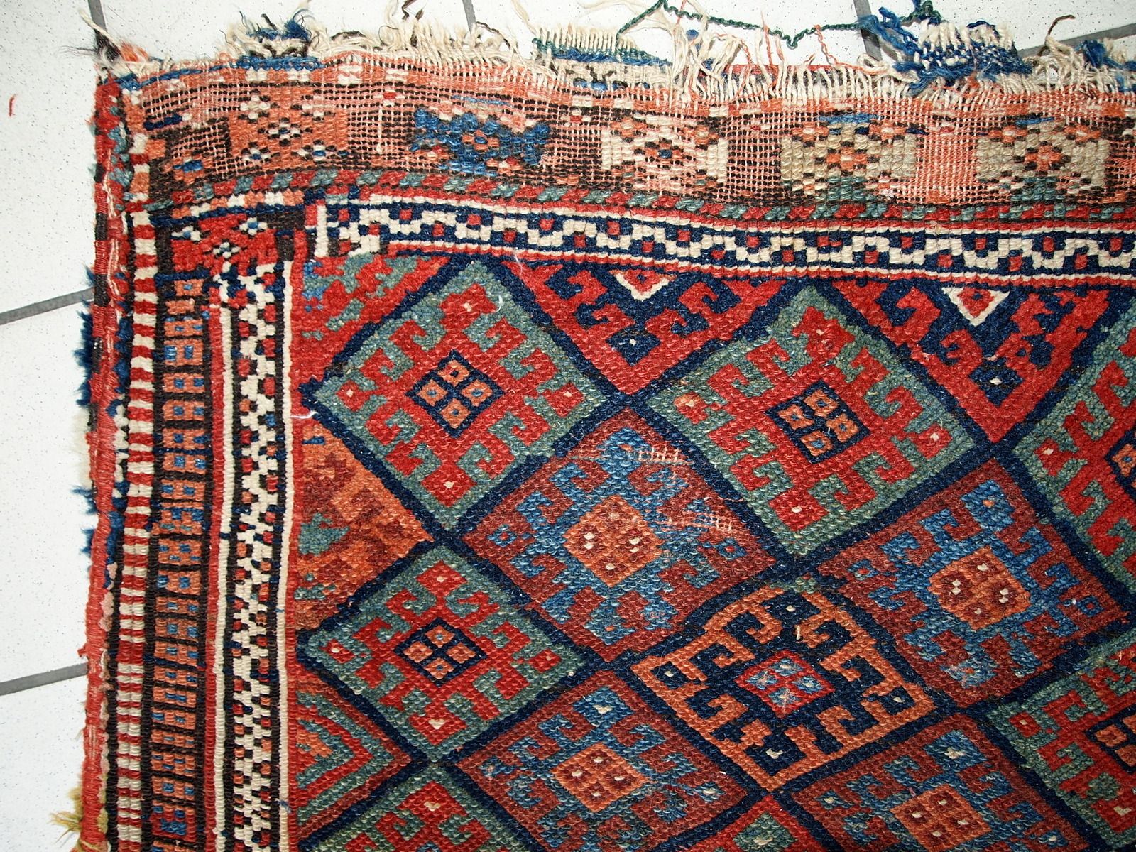 Handmade Antique Tribal Bag With Diamond Pattern — 56 × 73 Cm — 1880s photo furniture