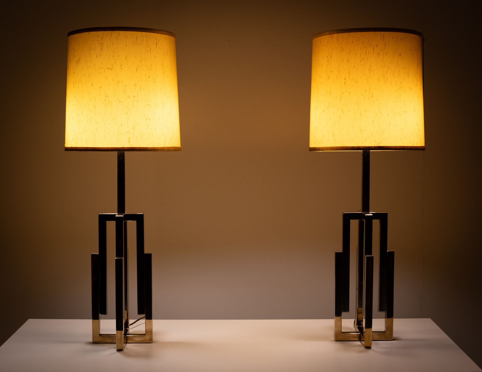 1970s Hollywood Regency Table Lamps, Brass & Chrome photo vintage