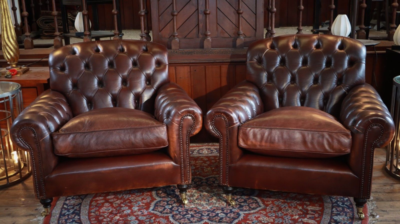 Stunning Pair George Smith Bulgari Club Library Leather Armchairs Dark Tan  🚚 photo for sale