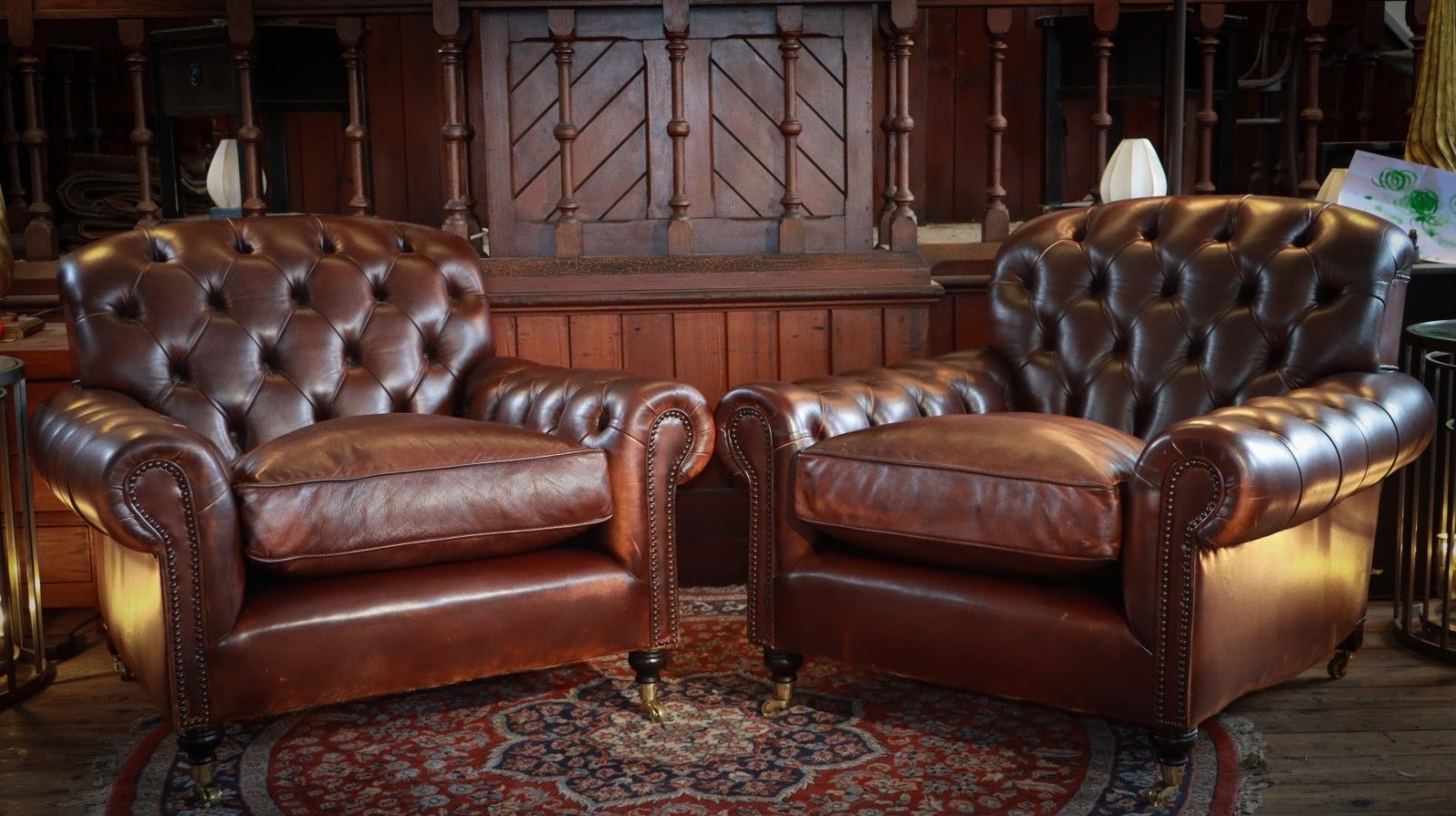 Furniture Stunning Pair George Smith Bulgari Club Library Leather Armchairs Dark Tan  🚚 photo