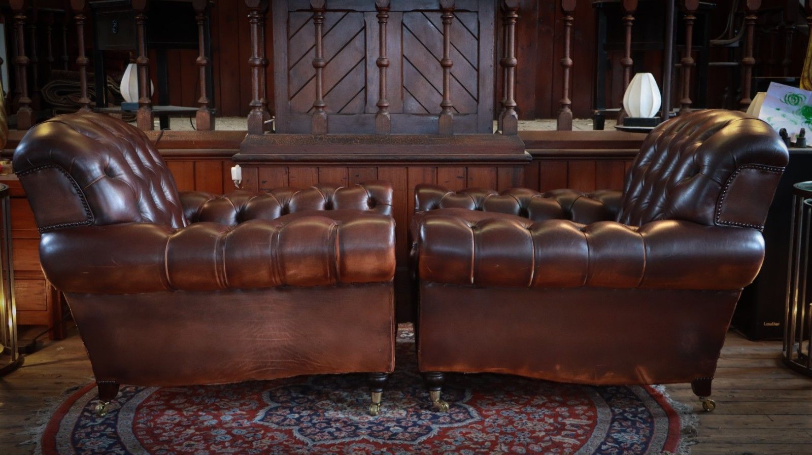 8500.0 Stunning Pair George Smith Bulgari Club Library Leather Armchairs Dark Tan  🚚 photo