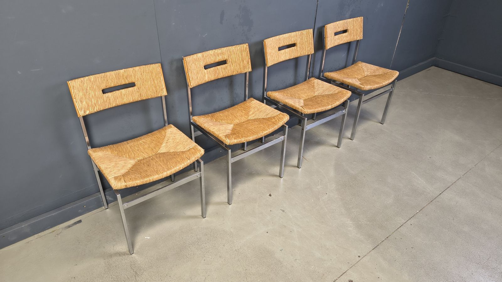 photo furniture Belgian Wicker And Chrome Dining Chairs, 1970s   Set Of 4