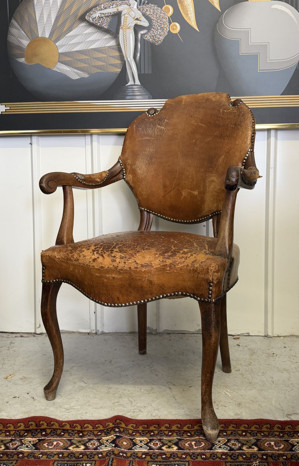 Antique English Leather Armchair C.1900 – Louis XV / Queen Anne Revival photo furniture