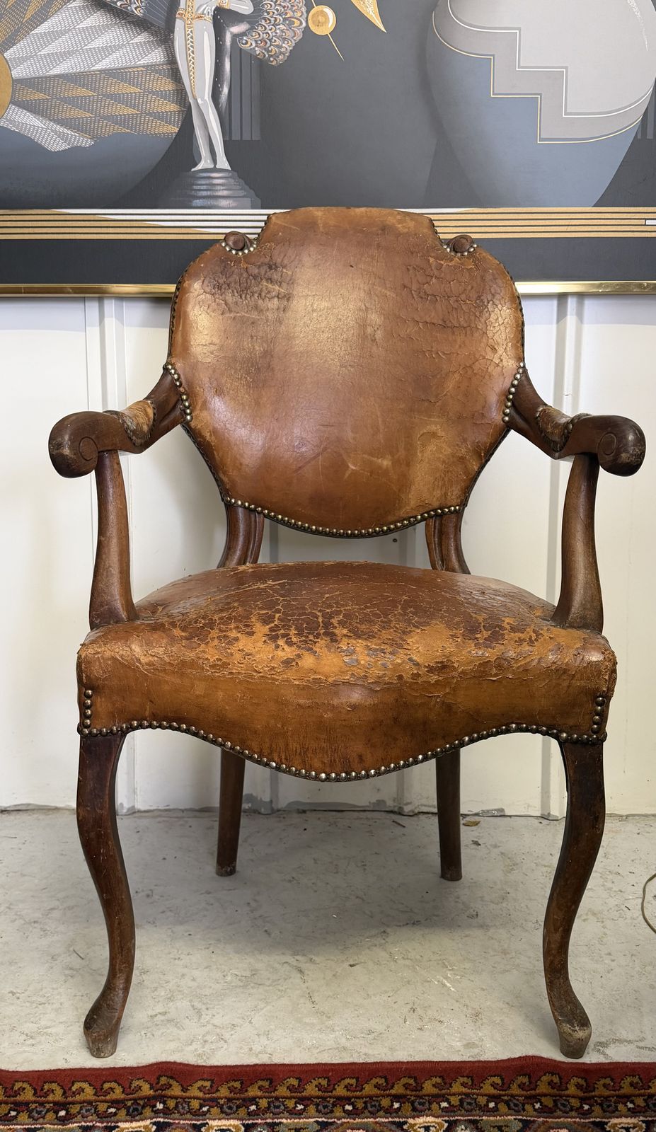 Antique English Leather Armchair C.1900 – Louis XV / Queen Anne Revival photo for sale