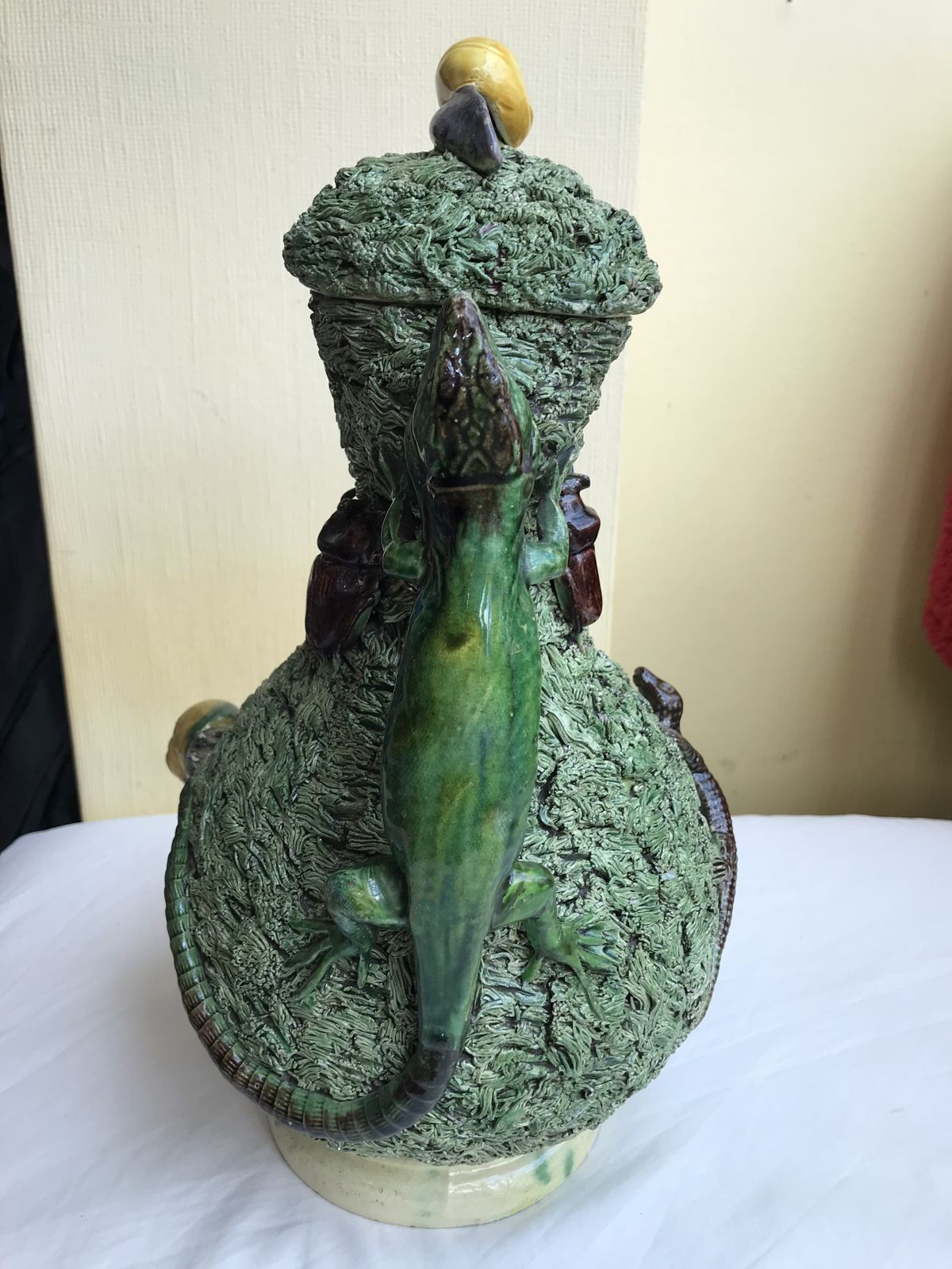 19th Century Portugese Mafra Majolica Pallisy Ewer And Cover photo furniture