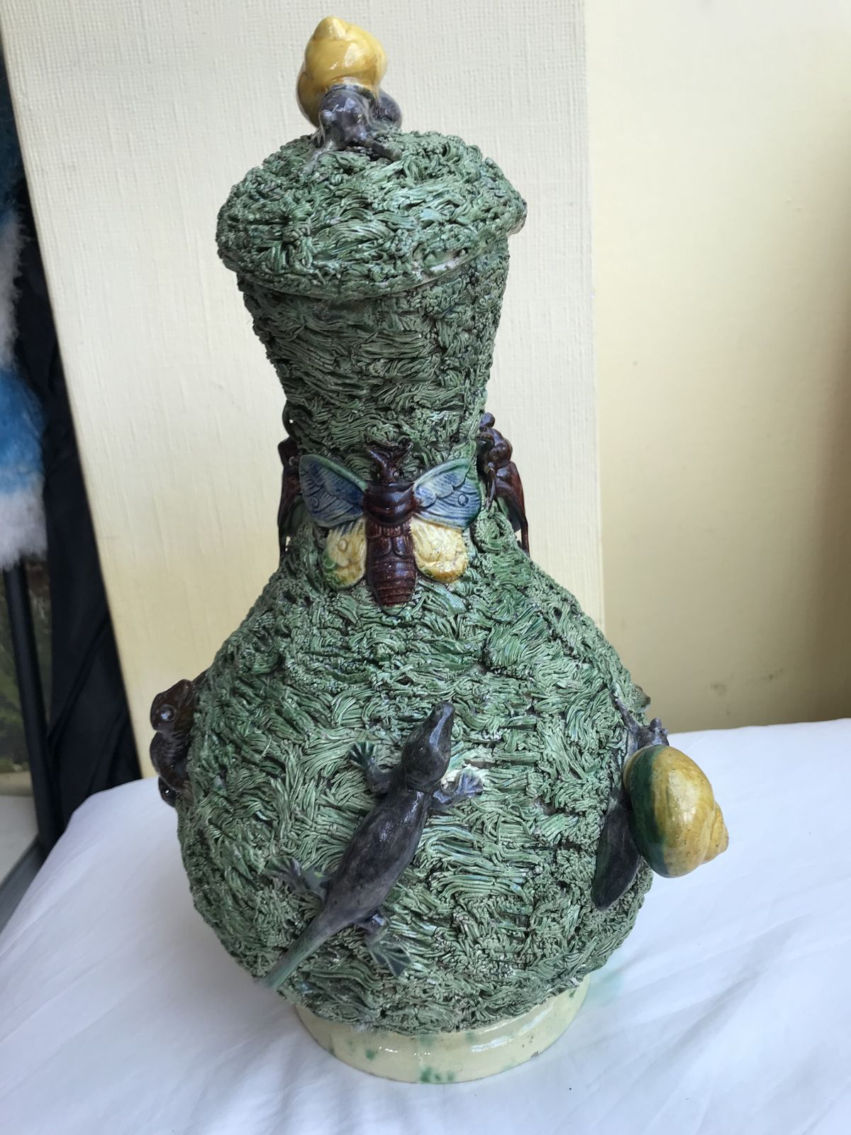 19th Century Portugese Mafra Majolica Pallisy Ewer And Cover photo Home Decor