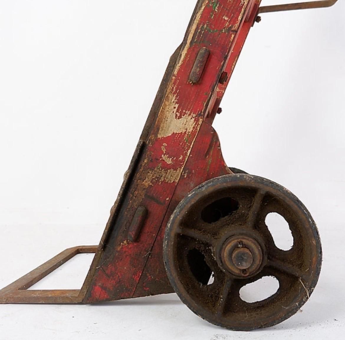 Mid 20th Century Antique Wooden Hand Truck In Campaign Style photo for sale