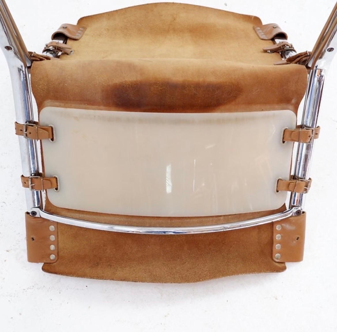 Mid Century Leather And Chrome Tubular Lounge Sling Chair, 1960s photo vinterior