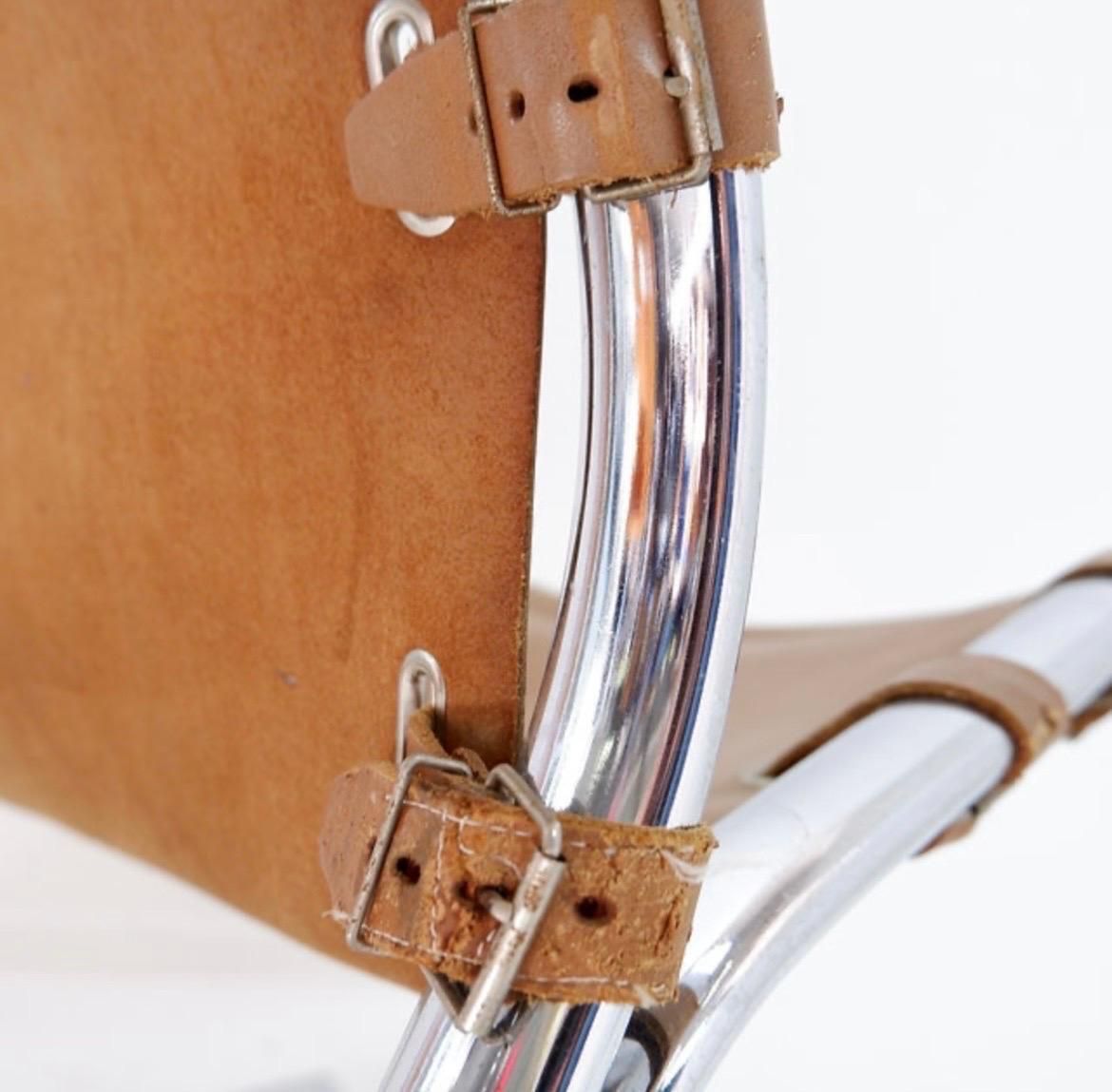 photo furniture Mid Century Leather And Chrome Tubular Lounge Sling Chair, 1960s