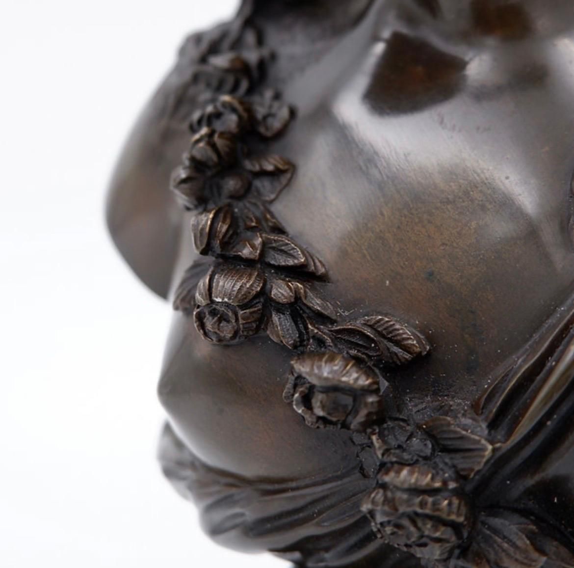 J.C. Marin Bronze "Jeune Femme Couronnée De Fleurs " 19th Century photo Art