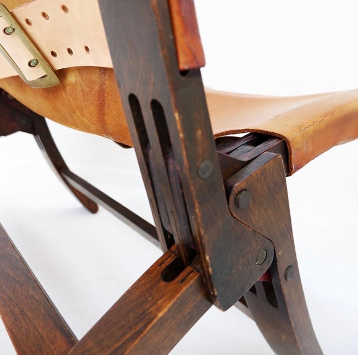 Mid Century Leather And Wood Folding Armchair, 1950s photo 1950.0