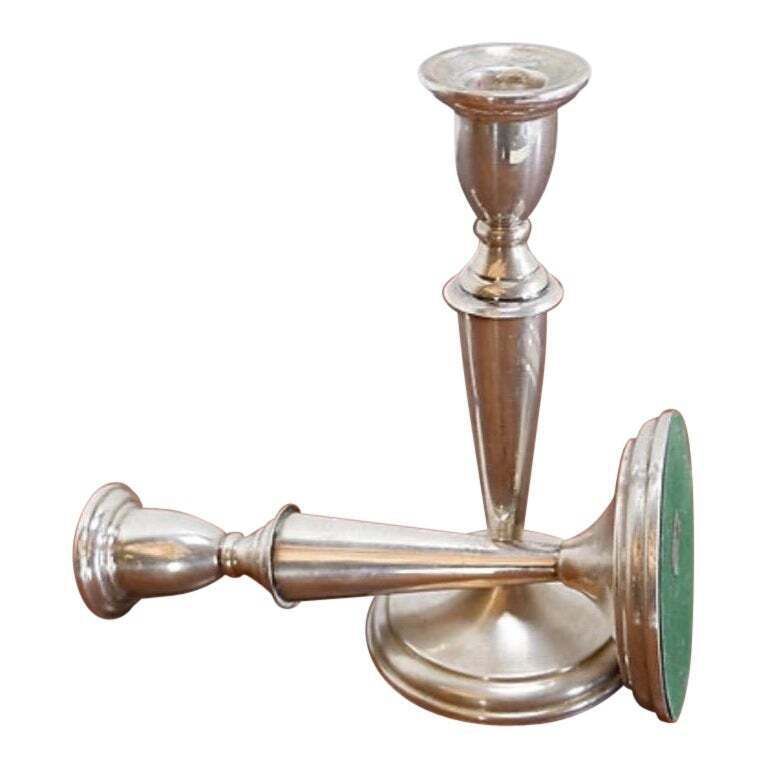 Pair Of 1970s Antique Silver Candlesticks, 9cm Diameter, Elegant Art