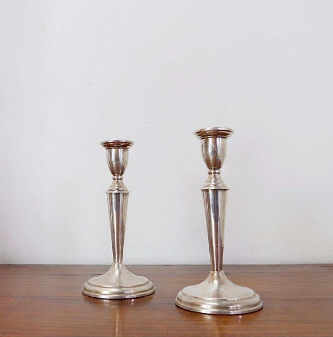 photo for sale Pair Of 1970s Antique Silver Candlesticks, 9cm Diameter, Elegant Art