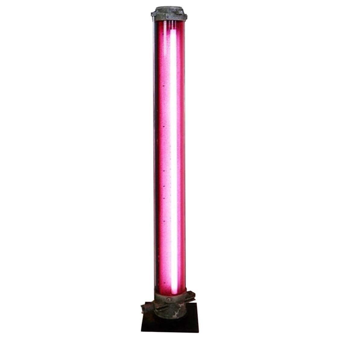 Industrial Pink Column Floor Lamp, Metal, Vintage Style, Circa 1960