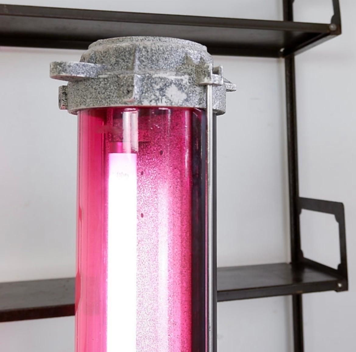 Industrial Pink Column Floor Lamp, Metal, Vintage Style, Circa 1960 photo for sale